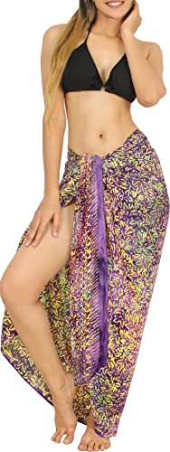 LA LEELA Mujer Atar la Cintura Sarong Maxi Beach Wrap Púrpura, Hojas Talla única
