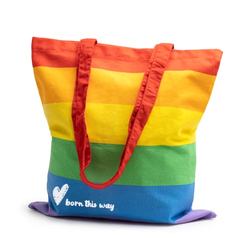 rainUP Tote Bag Orgullo Gay Bolsa Bandera LGTBI.Ecológica de Algodón 100% Natural, Reutilizable y Resistente, Ideal para Compras, Playa, Bolsos Uso Diario, Diseños Únicos LGBT.Born This Way