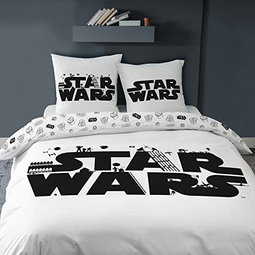 Star Wars Troup - Juego de cama de 220 x 240 cm | 100% algodón | Oeko-Tex | Funda de edredón para 1 o 2 personas de 220 x 240 cm + 2 fundas de almohada de 63 x 63 cm, estampado reversible