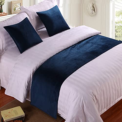 Caminos de cama tamaño Queen, decoración de terciopelo suave, funda de cama de lujo azul, para pies de cama, bufanda, toalla de extremo de cama para hotel, dormitorio, sala de boda, 260 x 50 cm