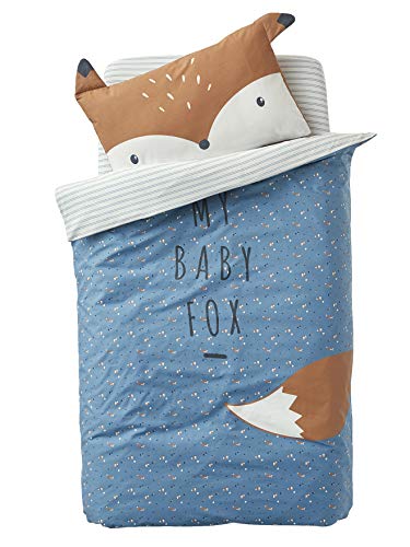 VERTBAUDET Funda nórdica para bebé Baby Fox Azul Medio Liso con Motivos 80X120