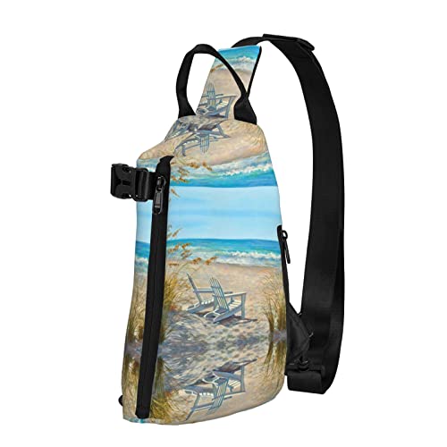 IUBBKI Escena de playa con sillas impresas, bolsa de hombro cruzada para hombre, mochila multiusos para caminar y viajar, Como se muestra en la imagen