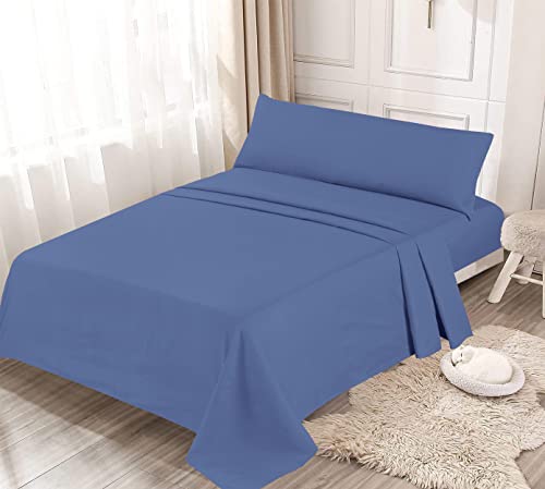 GEMA Sábanas de Colores - Juego de sábanas 100% Microfibra de poliéster 80 gr/m2 Incluye sábana encimera, Bajera y Funda de Almohada (Azul, Cama 90)