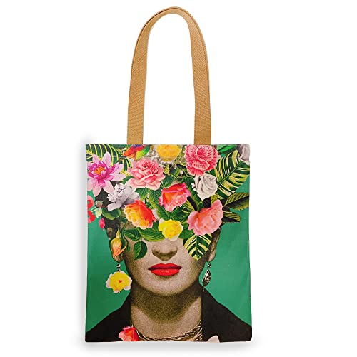 XINTANG para Frida Kahlo Tote Bag, Shopping Bag con Bolsillo Interior | Bolsa 100% algodón | Bolsa de Lona | Bolsa de la Compra | Bolso Tote 45x35cm