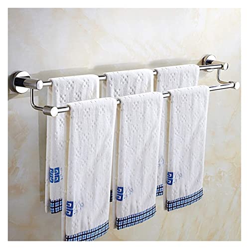 Toallero de toallero, estantes de baño, doble toalla, montado en la pared, toallero, barra de 30-120 cm, acabado de acero inoxidable, montaje de tornillo/60 cm (tamaño : 60 cm)
