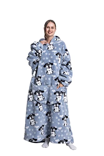 Manta de gran tamaño, manta para adultos para mujeres y hombres, sudadera gigante con capucha Sherpa FLeece con bolsillo, Perro., L/5XL