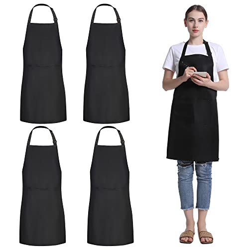 FunChaos 4 Piezas Negro Delantal de Chef, Impermeables Ajustables Delantales con 2 Bolsillos, PersonalizadoDelantal para Hombres y Mujeres para Cocinar, Jardinería, Restaurante, Cafetería