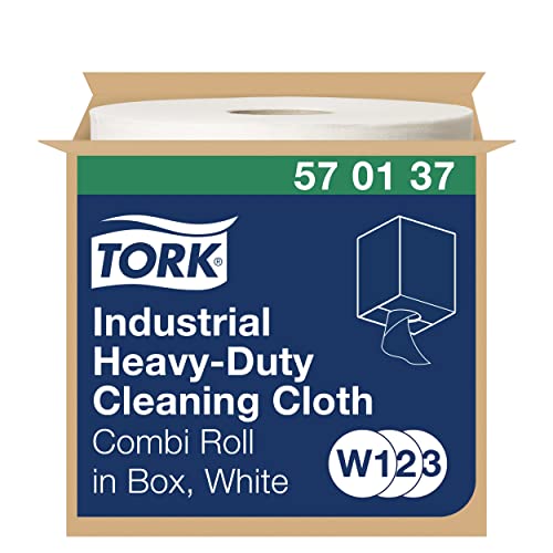 Tork 570137 Paño de limpieza industrial ultrarresistente Premium / 1 capa/Papel multiuso compatible con los sistemas W1, W2 y W3 / 1 bobina x 60,8 m de largo/color blanco