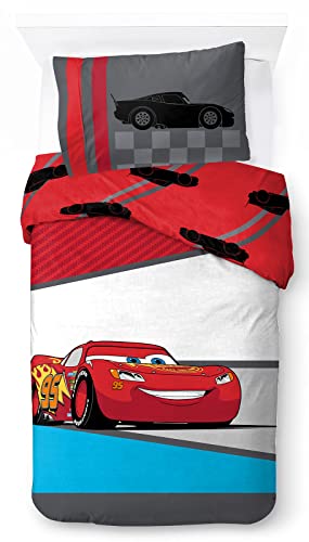 Jay Franco Disney Pixar Cars Race Ready - Juego de funda de edredón 100% algodón para cama individual, incluye funda de almohada