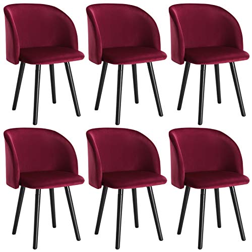 WOLTU 6X Sillas de Comedor Nordicas Estilo Vintage Dining Chairs Juego de 6 Sillas de Cocina Sillas Tapizadas en Terciopelo Silla de Conferencia Silla de Escritorio Burdeos BH121bd-6