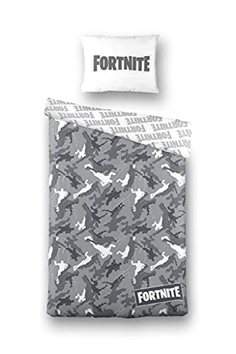 Epic Games FORTNITE - Funda de edredón reversible (140 x 200 cm, funda de almohada, 100% algodón), color gris