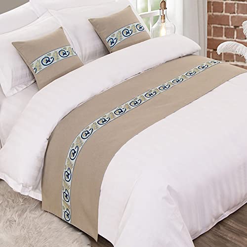 TTiiLoe Caminos de cama para pies de cama, parches de rayas, decoración de ropa de cama de lino, bufanda de cama, toalla de cama, manta de cama, 210 x 50 cm
