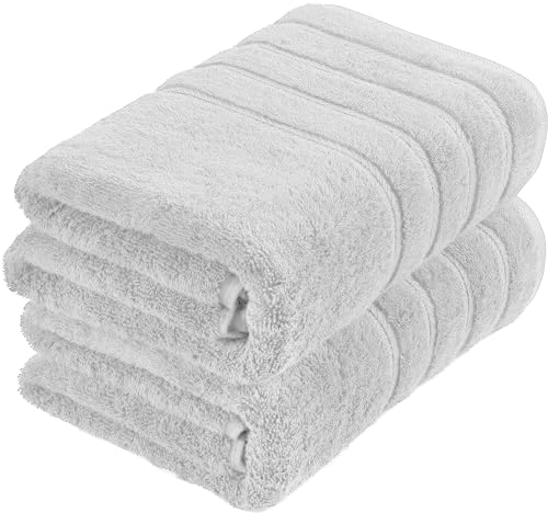 Juego de 2 toallas de baño extragrandes de 100 x 200 cm, 100 % algodón egipcio, de secado rápido, 600 g/m², color plateado