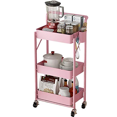 NOALED Carro rodante de Metal de 3 Niveles, Almacenamiento de Maquillaje, Carro de Cocina para Cocina, baño, Oficina, Barra de café (Color : Pink) Uesful (Black) (Pink)