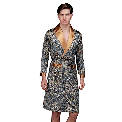 LBBZJM Melena Mediana camisón camisón for Hombre Camisones Hombres del Verano Pijamas de Seda Artificial de los Hombres de Inicio Pijamas Desgaste Manga Larga Inicio, café, XL