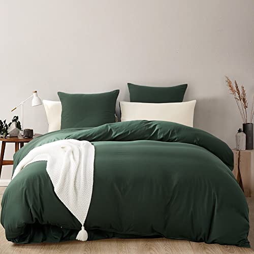 Sedefen Funda nórdica de 220 x 240 cm, color verde oscuro elegante, juego de cama para 2 personas con cremallera, funda nórdica de microfibra con 2 fundas de almohada de 65 x 65 cm