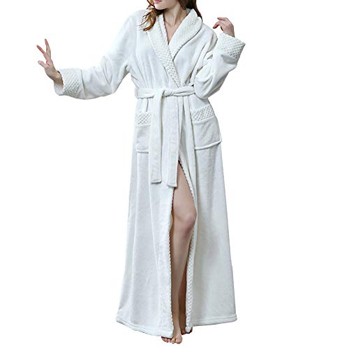 Kimono Mujer Batas Hombre Albornoz de Forro Polar baño Toallas Ducha Invierno,Mas Suave Comodo y Agradable Blanco L