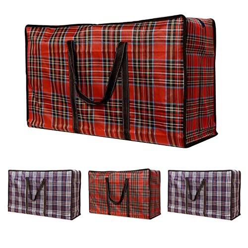 Bolsas de tela Oxford de 4 piezas - Bolsas para la compra de ropa sucia, bolsas de hombro con cremallera y asas - Bolsa de tienda reutilizable con cremallera(65 x 40 x 21cm, azul rojo)