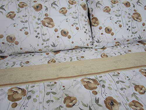 Pago Poco Juego de cama de matrimonio de franela con diseño de flores, sábana encimera de 240 x 280 cm, sábana bajera de 180 x 200 + 25 cm. Fundas de almohada de 2 x 52 x 82 cm. Fabricado en Italia