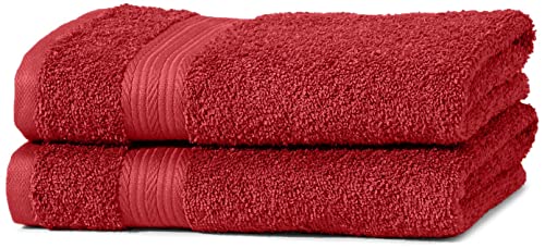 Amazon Basics - Juego de toallas (colores resistentes, 2 toallas de manos), color rojo
