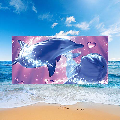 Fansu Toallas de Playa Microfibra Grandes, Oceano Animal Impresión Toallas de Playa Compacto Ligera Blando Verano Manta de Playa para Viaje Playa Nadar (Morado Delfín,150x180cm)