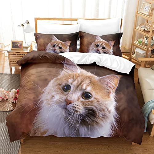 jjshily 3D Cat Bedding Set Single Queen King Lindo Funda nórdica Animal Print con Funda de Almohada Funda de edredón para niños Regalo Adulto Textiles para el hogar