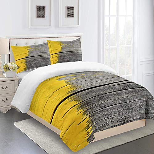 CLQPYQ Funda Nordica Cama 150, Juego De Ropa De Cama De Invierno 220X240cm Tablero De Madera Creativo Amarillo Patrón, 3 Piezas Funda De Nórdica De Microfibra Y 2 Fundas De Almohada, con Cremallera