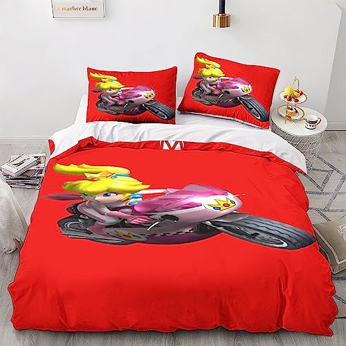 Juego De Ropa De Cama De 3 Piezas, 3D Super Mario Bros Impresión Microfibra Juegos Juego De Fundas De Edredón Incluye Funda Nórdica Y Funda De Almohada Double（200x200cm）