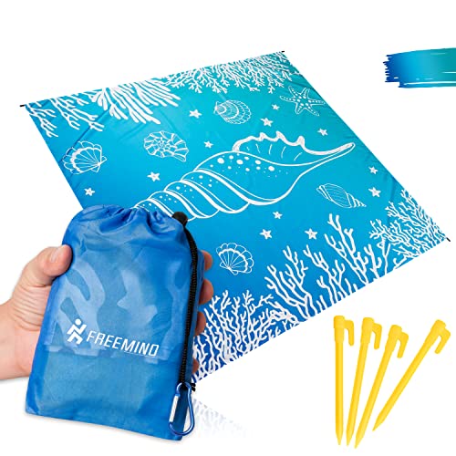 freemind® manta de playa de 2 x 2 m, ultraligera, aterciopelada, manta de picnic XL, impermeable, compacta, mini manta de bolsillo, toalla de playa grande, incluye 4 estacas, mosquetón