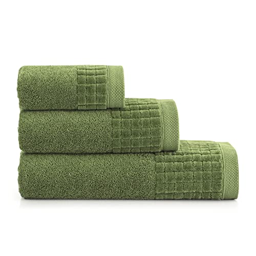 ZWOLTEX 3 toallas de mano mullidas de 100% algodón egipcio, toallas de baño, juego de toallas de baño Paulo (1 x 70 x 140 + 1 x 50 x 100 + 1 x 30 x 50) - ZE-039T Green Paulo
