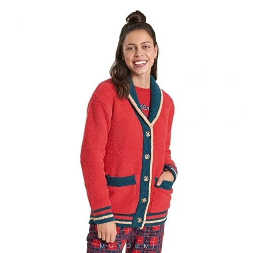 MUYDEMI Bata de mujer con chaqueta con botones art. 254651, rojo, X-Large