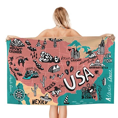 Mapa de EE. UU. Lindos animales Marcas Toallas de playa Toallas de baño de gran tamaño, Toalla de playa grande Toalla de microfibra, Toallas de baño de lujo Toallas para adultos Baño Ducha Piscina T