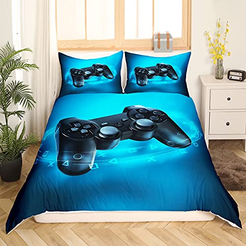 Juegos de cama para niños, niñas y jóvenes de 135 x 200 cm, funda nórdica moderna con diseño de mando de videoconsola, decoración para dormitorio, color azul