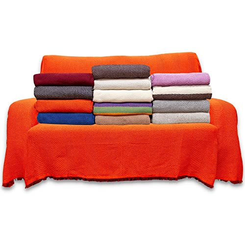 Plaid Sofá Algodón Ecológico Sostenible - colcha multiusos para sofás, cubre sofá, cubre cama, colchas para sofás, jarapas para sofás o foulard para sofás, cama o coche (Naranja, 180 x 260 cm)