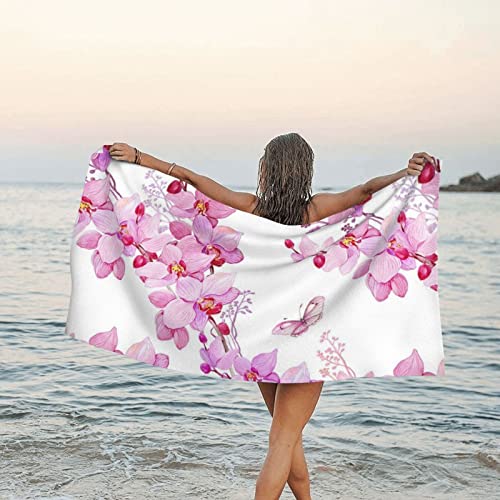 JCAKES Toalla de playa con flores rosas y mariposas, toallas de baño de microfibra de secado rápido, súper absorbente, suave, 160 x 80 pulgadas, para natación, deportes, viajes