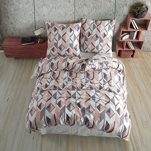 Vency Ropa de cama de 200x200 cm, diseño geométrico, color rosa palo, transpirable, fácil de planchar, juego de cama con 1 funda nórdica de 200x200 cm y 2 fundas de almohada de 80x80 cm, color rosa