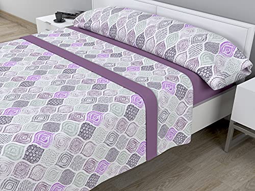 Cabello Textil Hogar - Juego de sábanas térmicas de Pirineo - 3 Piezas - 110 Gr/m2 - Mod. ISIR (Morado, Cama de 135 cm (135_x_190/200 cm))