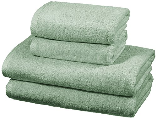 Amazon Basics - Paquete de 4 toallas de secado rápido, 2 toallas de baño + 2 toallas de mano, Verde