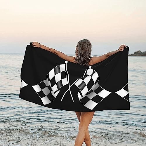 JCAKES Toalla de playa de microfibra con diseño de banderas a cuadros en blanco y negro, de secado rápido, súper absorbente, suave, 160 x 80 pulgadas, para natación, deportes, viajes