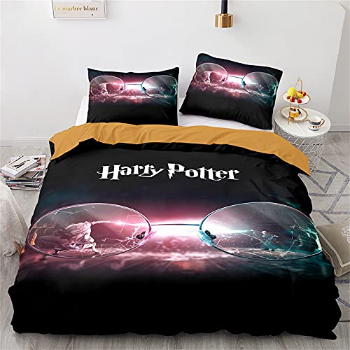 LKFFHAVD Harry Potter Juego de ropa de cama Hogwarts con fundas de almohada, funda nórdica Hermione con estampado 3D, microfibra, adecuado para niños y niñas (135 x 200 cm, 15)