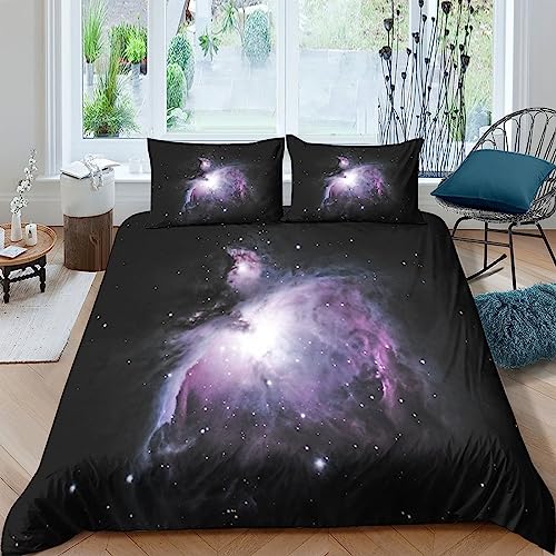 A Lovely Purple Nebula Juego De Ropa De Cama De 3 Piezas 3D A Lovely Purple Nebula Funda De Edredón De Suave Y Agradable Microfibra Almohada con Cremallera para Ni?as Y Ni?os Double（200x200cm）