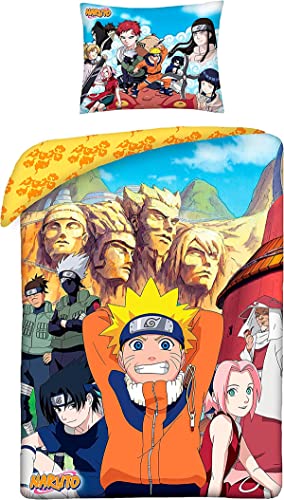Halantex Naruto Juego de Cama, Funda Nórdica de 140 x 200 cm y Funda de Almohada de 70 x 90 cm, 100% Algodón, Multicolor