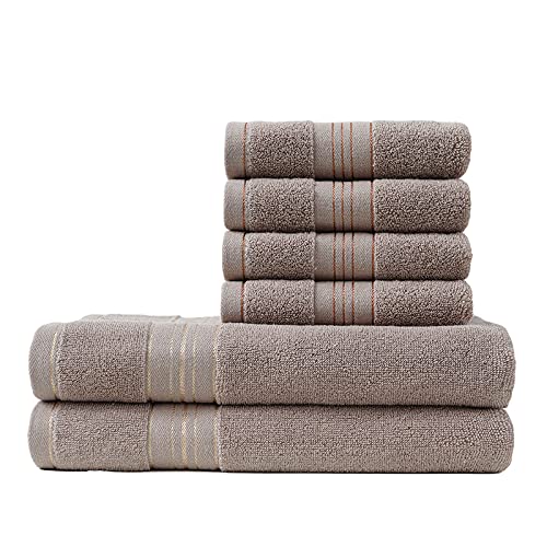 ASG - Juego de 2 toallas de baño y 4 toallas de mano, 100% algodón, resistentes a la decoloración (color marrón)