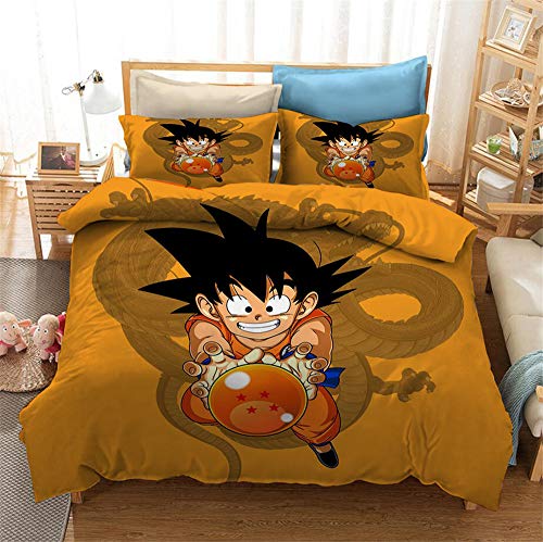 Juego de ropa de cama 3D Dragonball Z Goku, funda nórdica y funda de almohada, funda nórdica de microfibra con cremallera, ropa de cama infantil (A01, 200 x 200 cm + 75 x 50 cm)