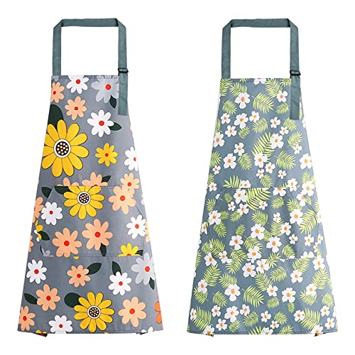 Vesaneae 2pcs Delantal, Delantales de Cocina Impermeable con Bolsillo, Delantal Cocina Hombres y Mujeres, Delantales de Tamaño Ajustable, Delantal cocina personalizado para Chef Jardinería Cafetería