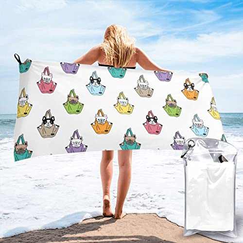LAMPPE Bulldog - Bolsa de compras de microfibra para viajes, sin arena, toalla de secado rápido, toallas de baño para mujeres y hombres, 140 x 70 cm