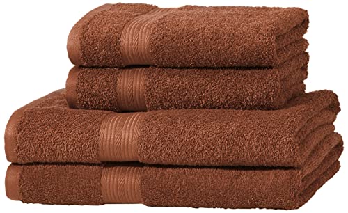 Amazon Basics - Juego de toallas (colores resistentes, 2 toallas de baño y 2 toallas de manos), color marrón