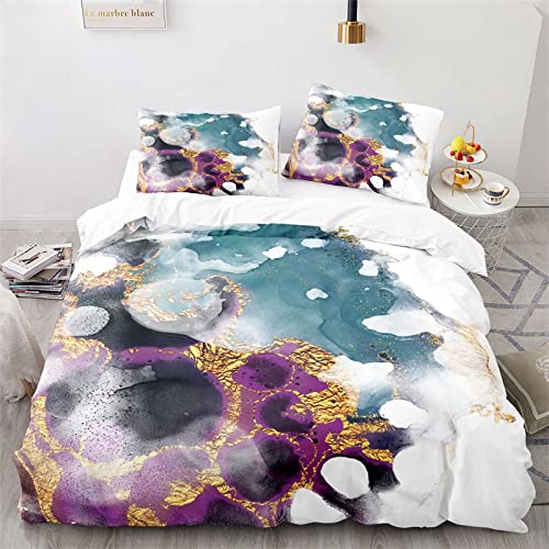 Juego Sábanas De Cama Estampadas 3 Piezas - Mármol Azul Acuarela Funda Nórdica Set De Lujo Impreso En 3D Degradado Tinta Mármol Pintura 3 Piezas Juego De Cama Edredón Abstracto Cubierta Para Ni