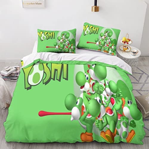 DOTERO Yoshi Ropa de cama de 135 x 200 cm, funda nórdica de dinosaurio de dibujos animados para niños y adolescentes, ropa de cama con funda de almohada, regalo (4,135 x 200 + 50 x 75 cm x 1)