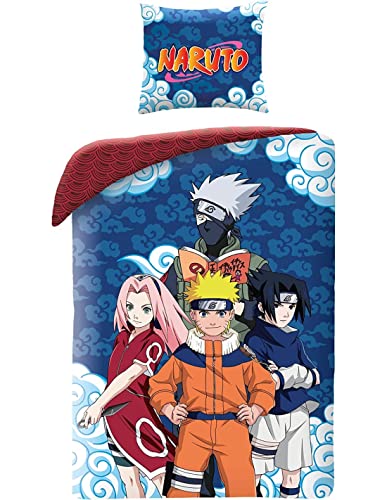 Halantex Naruto - Juego de Cama Funda Nórdica de 140 x 200 cm y Funda de Almohada de 70 x 90 cm 100% Algodón Multicolor